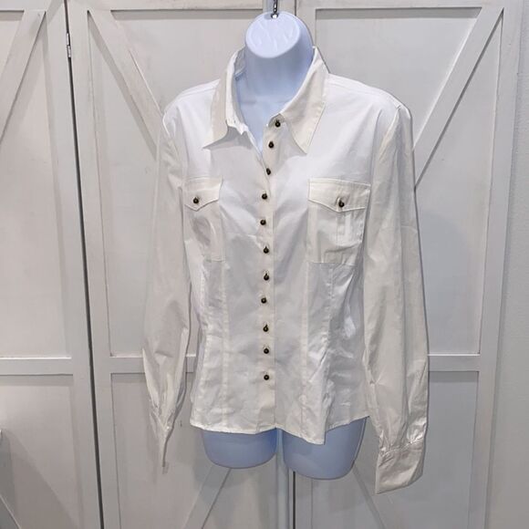 Cami By Newport News White Button Down Blouse Size 14 - Picture 3 of 8